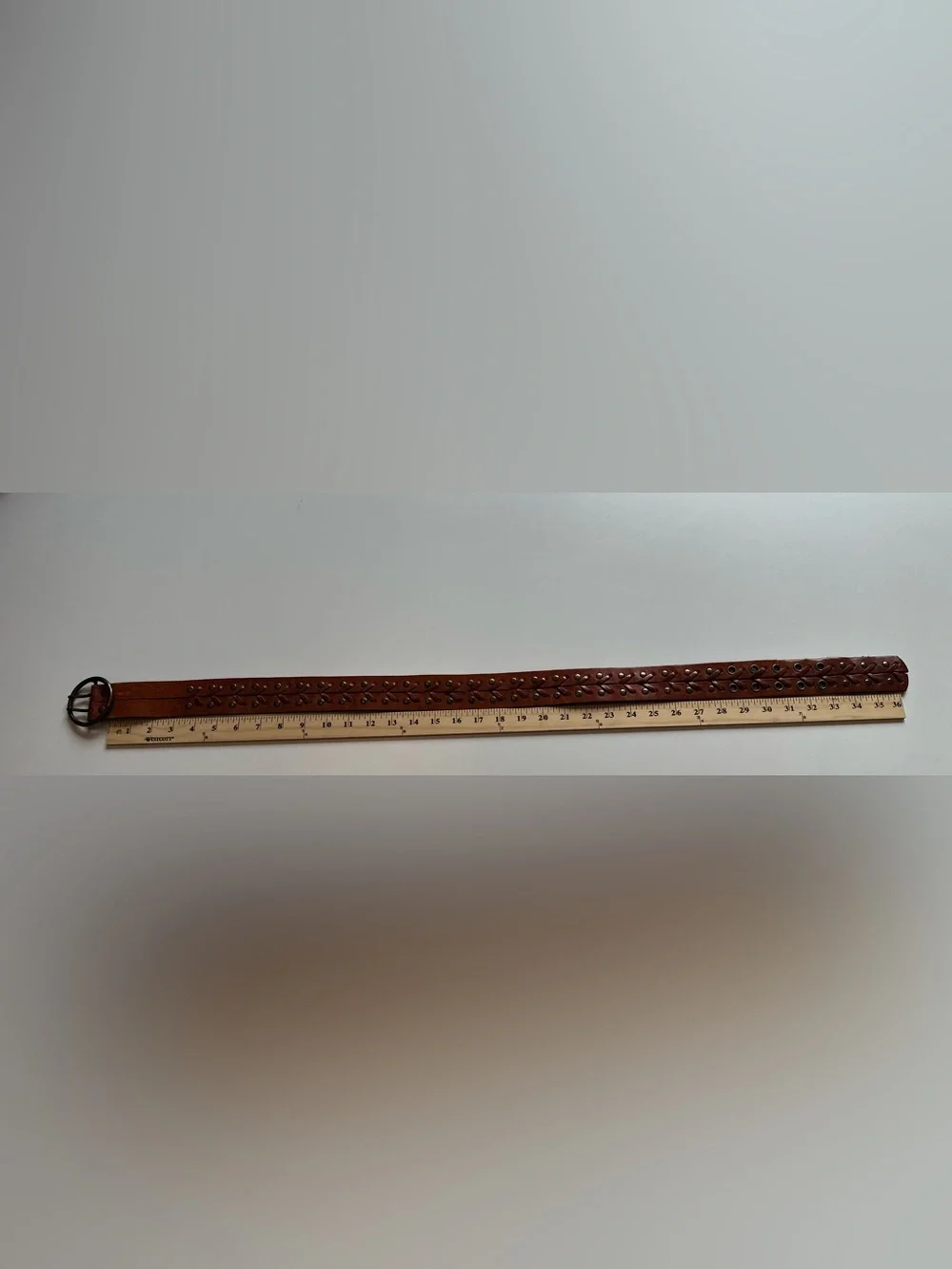 Vintage Genuine Leather Whipstitch Studded Brown Belt Size Small Boho Western